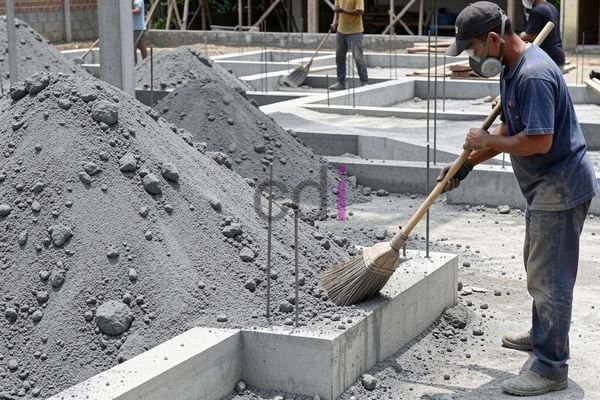 Ilustrasi penggunaan ash dalam campuran beton untuk fondasi rumah minimalis