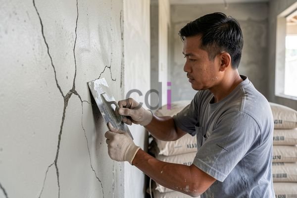 Ilustrasi perbaikan tembok retak dengan mortar