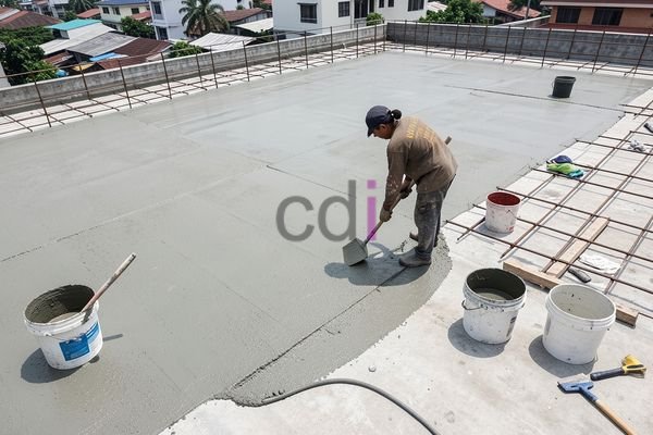 Ilustrasi pekerja sedang mengaplikasikan waterproofing pada atap rumah