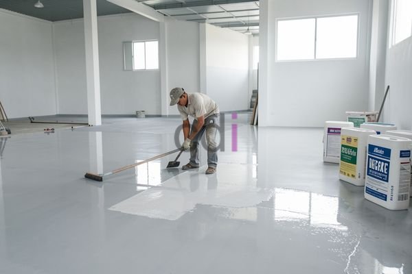 Aplikasi epoxy lantai di pabrik